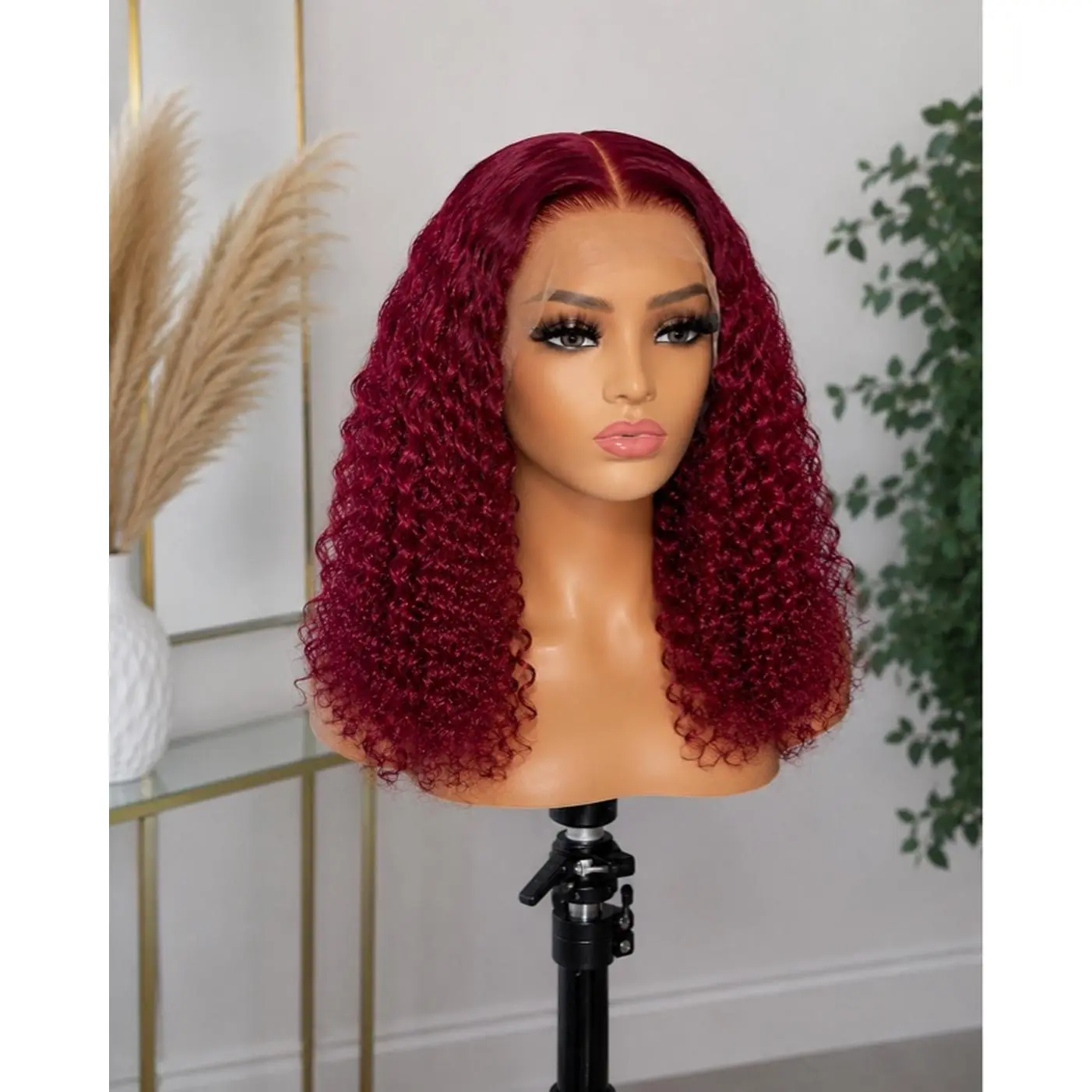 Human Hair Wig 4x4 - Red Color, Curly Style, 4x4 Size, Perfect for Daily Use