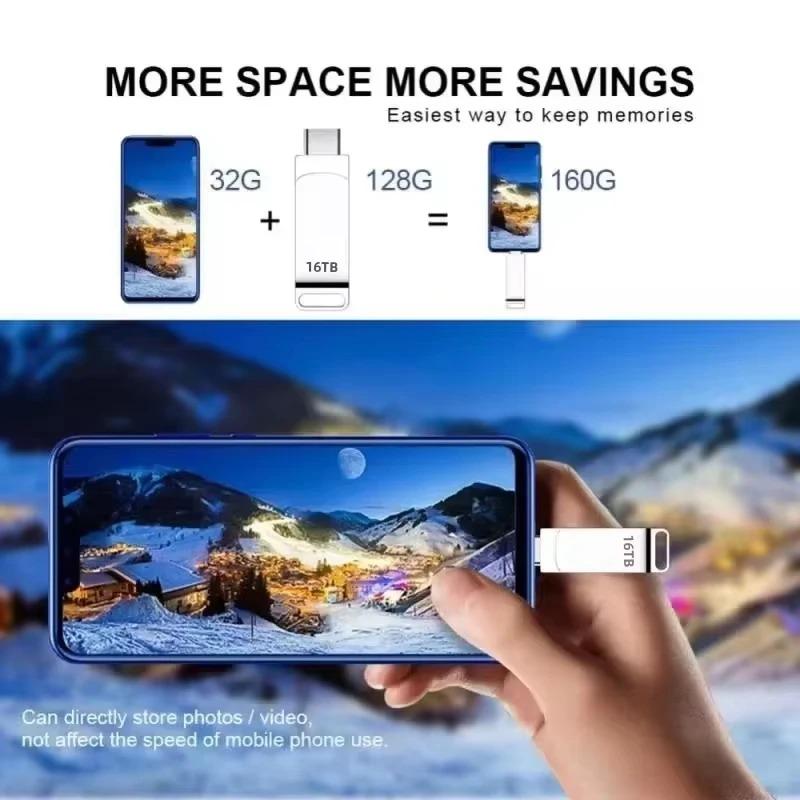 USB3.0 USB Flash Drive  1TB 2TB 16TB OTG Pen Drive High Speed Type-C Flash Disk Real Capacity Metal Pendrive For Phone Computer