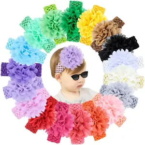 SQ-HDW158 18pcs Baby Girls Headband Chiffon Flower Soft Stretchy Hair Band Hair Accessories for Baby Girls Newborns Infants Toddlers and Kids