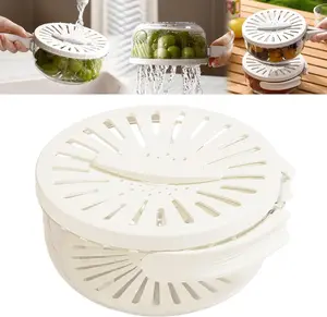 Kitchen Fruit Drainage Basket, Multifunctional Drainage Bowl, Fruit and Vegetable Washing Bowl with Lid, Kitchen Dual-Layer Draining Basket with Foldable Handle Portable 6.1" Fruit Strainer