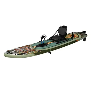 Inflatable Kayak with Pedal System, 12Ft Premium PVC Single Fishing Kayak, with Aluminum Seat, Rudder System, Motor Mounting Board, And Additions Included, Green And Camouflage