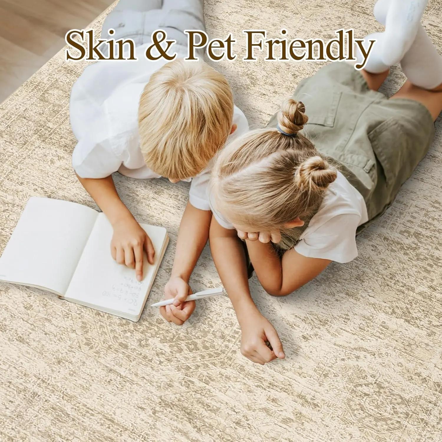 Washable Area Rug Large Soft Rugsfor Living Room Vintage Beige Carpet AreaRugs for Bedroom Dining Room Non-Slip StainResistant Under Table Rug Available inVarious Sizes