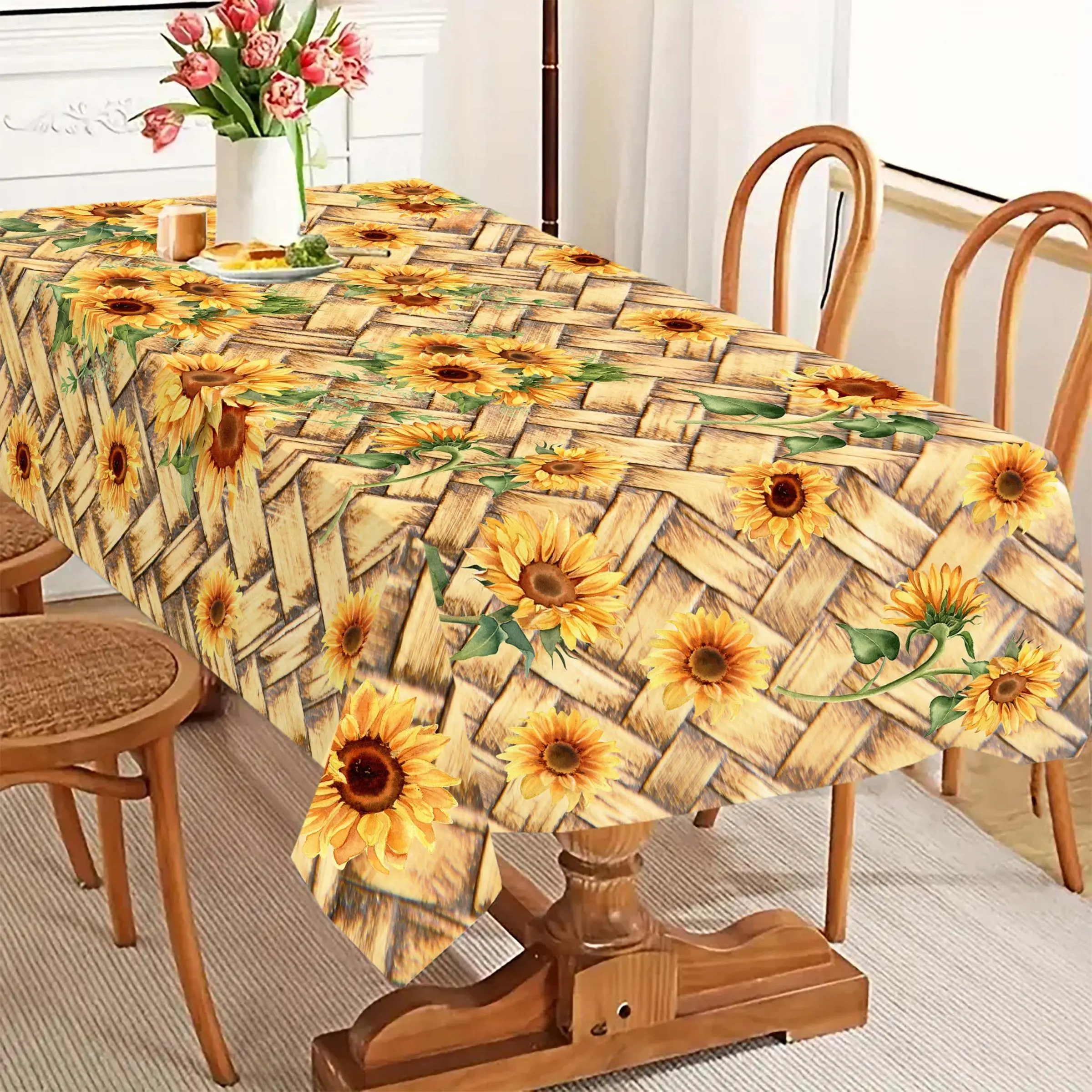 Sunflower Pattern Tablecloth, Rectangular Tablecloth, Decorative Tablecloth for Home Kitchen Dining Room, Picnic Table Cover, Table Decoration Supplies, Rectangle Tablecloth