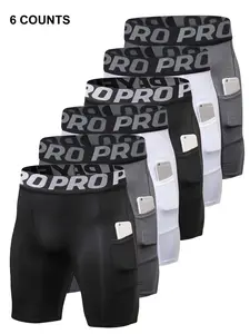 6 Pack Mens Gym Shorts with Pockets Workout Compression Leggings for Men Polyester Boxer Briefs Running Basketball Athletic Tights Fitness Fitness Gear