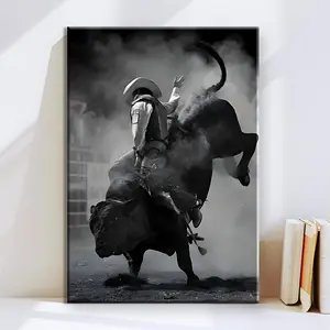 [2D Flat] 1pc Dynamic Bull Riding Canvas Art - Realistic 2D Wall Decor with Cowboy in Action, Ideal for Home Office, Father'S Day Gift, or Sports-Themed Room, Sports Room Decor |   Action Packed Scene |   Detailed Texture, Bullfight Decor