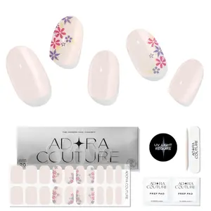 ADORA COUTURE Semi Cured Gel Nail Strips Kit - 20pcs Uv Gel Nail Stickers - Spring Tiny Floral Pink Uv Nail Stickers - Gel Stickers for Nails Uv Light Required (Soft Bouquet)