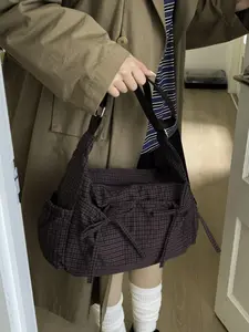 Korean Style Vintage Plaid Shoulder Bag, New Fashion Bowknot Nylon Backpack, Versatile Casual Outdoor Crossbody Bag, Trendy and Stylish, Fashionable Patterned Bag, Fashionable Bags
