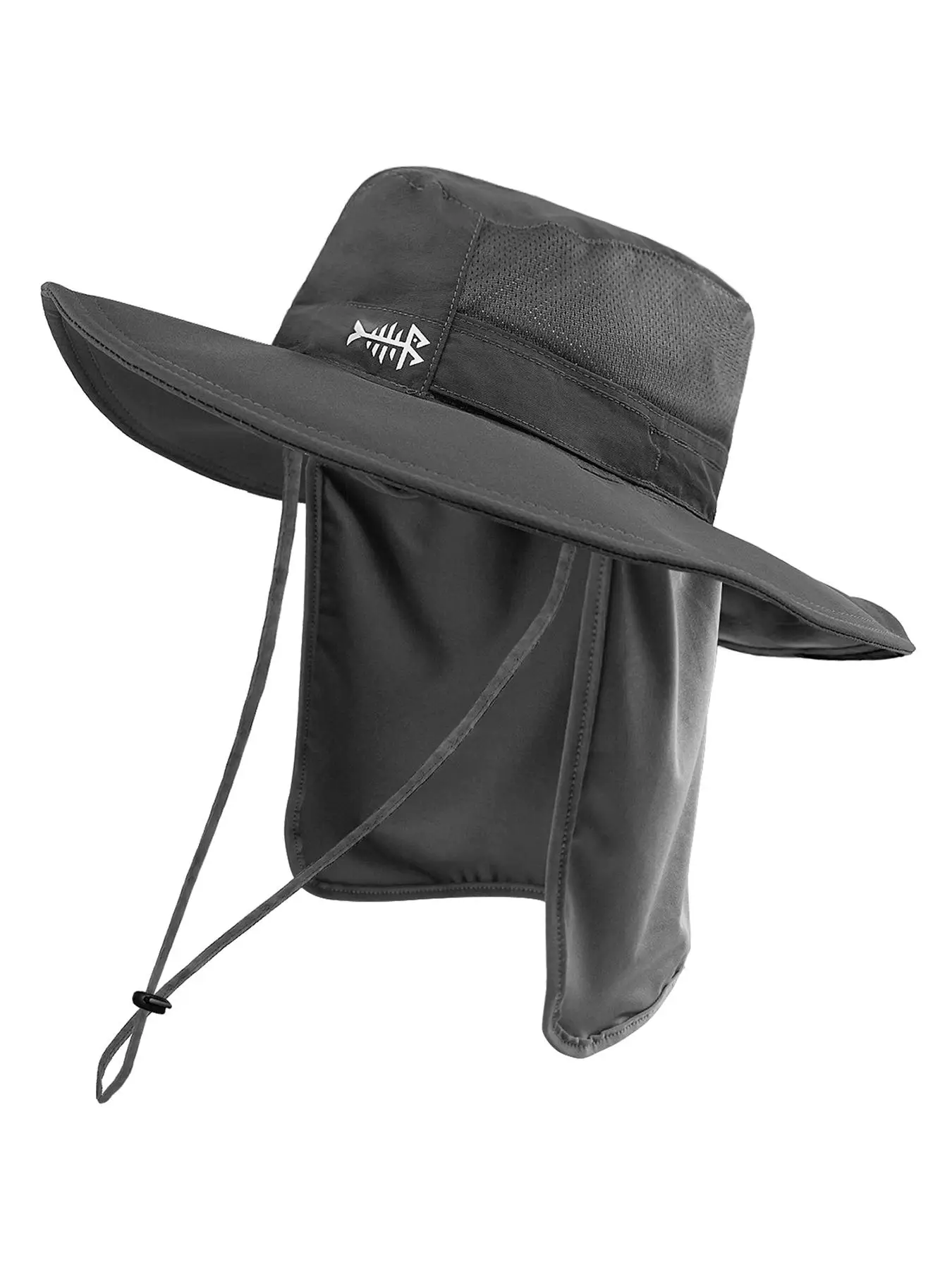 Contrast Mesh UPF 50+ UV Protection Sun Hat with Detachable Neck Flap, Drawstring Design Wide Brim Fishing Hat, Adjustable Bucket Hat, Sports Hat for