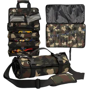 Roll Up Tool Bag - Heavy Duty 900D Canvas & 1680D Straps - Detachable Wrench Roll + Mesh Pockets - For Overlanding, Camping, Vanlife, Road Trips, Offroading (Camo)