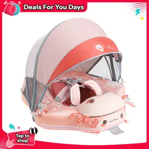 Mambobaby  Non-Inflatable Baby Float, Pink Axolotl Theme with Removable UPF 50+ Sun Canopy, 5-Point Safety System, for Infants 3-24 Months