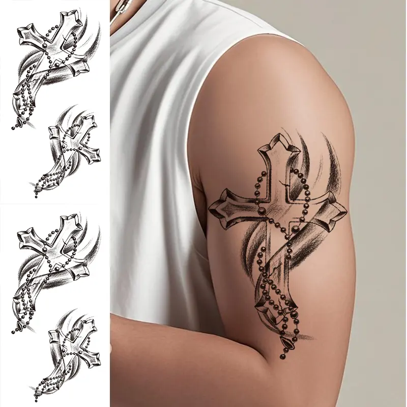 2 Waterproof Peace Cross Temporary Tattoo Stickers, Temporary Fake Tattoo, Ephemeral Tattoos, Easy to Apply and Remove, Perfect for Parties and Festivals, Unique Body Art Design for Memorable Events, Waterproof Temporary Tattoos