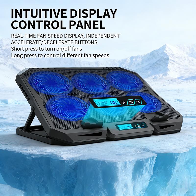 Laptop Cooler with 7-Level Adjustable Fan Stand and Display Screen Base Laptop Cooler with 7-Level Adjustable Fan Stand and Display Screen Base