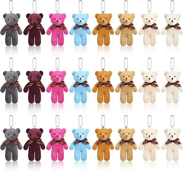 24 Pcs 4.7 Inch Mini Bear Toy Tiny Bears Doll Bulk Multicolor Soft Plush Stuffed Animals for Keychain DIY Craft Small Bears for Baby Shower Birthday Gifts Party Favors