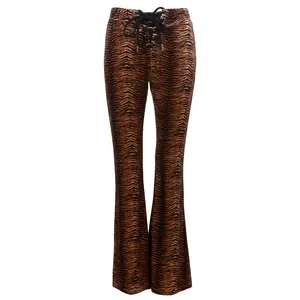 Eye of the Tiger Animal Print Velvet Flare Pants Bell Bottoms