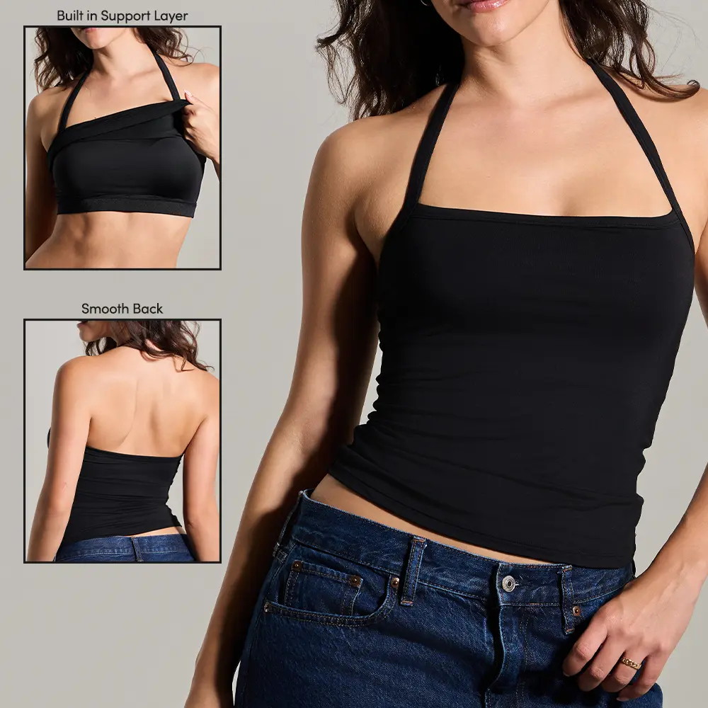 klassy Square Neck Halter Top - Women's Sleeveless Top with Padding Set included klassy Square Neck Halter Top - Women's Sleeveless Top with Padding Set included