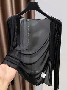 Summer New Ice Silk Thin Mesh Sun Protection Cardigan, Long Sleeve Breathable Net Shawl Coat, High-End Fashion Outerwear for Women