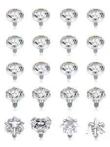 20Pcs Dermal Anchor Tops 16G Surgical Steel Micro Dermal Piercing Jewelry Body Piercing Jewelry Multiple Shapes CZ Ball Star Square Heart Triangle Shaped Internally Threaded Dermal Piercings Unisex Design for Women Men Size Options 2.5mm 3mm 4mm 5mm