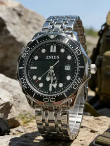 New men's quartz watch, stainless steel strap, waterproof sports watch, luminous dial, date display, classic black wave dial, luxurious business casual watch, suitable for daily wear, is the best gift for Father's Day, birthdays and anniversaries