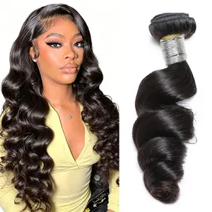 BINF Loose Wave Bundles Human Hair 1B Unprocessed Brazilian Virgin Human Hair Loose Wave 1/3/4 Bundles Real Human Hair Extension Natural Color
