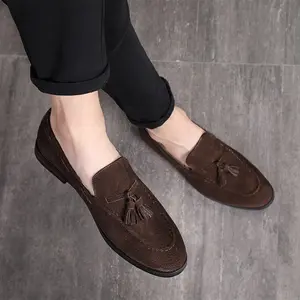 Genuine Suede Casual Loafers British Tassel Slip On Shoes