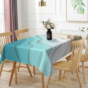 60x102inches Rectangle Tablecloth Teal Blue Brown Ocean Wave Geometric Tablecloths Waterproof Oil-Spillproof Table Cloth Cover for Dining Room Indoor Use