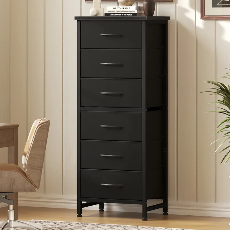 Sweetcrispy 6-Drawer Tall Rectangular Fabric Bedroom Dressers and Chests - Storage Organizer Furniture with Metal Frame, Cross Support Rods, Anti-Tip Design, Wood Top, Assembly Required, Drawer System for Life Organization, Compact Spaces