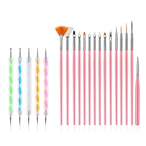 20PCS Nail Art Design Tools, 15PCS Painting Brushes Set with 5PCS Dotting Pens
