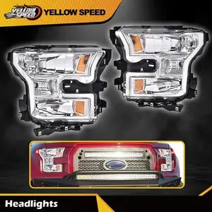 Amber Headlights Chrome Head Lamps Left+Right Pair Fit For 2015-2017 Ford F150