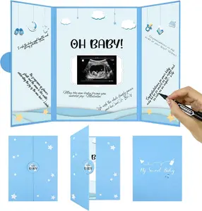 Baby Shower Decorations for Boy, Cute Baby Shower Signature Board with Picture, Blue Baby Shower Guest Book Alternatives 18" x 12", Creative Baby Shower Keepsake for Baby Boys