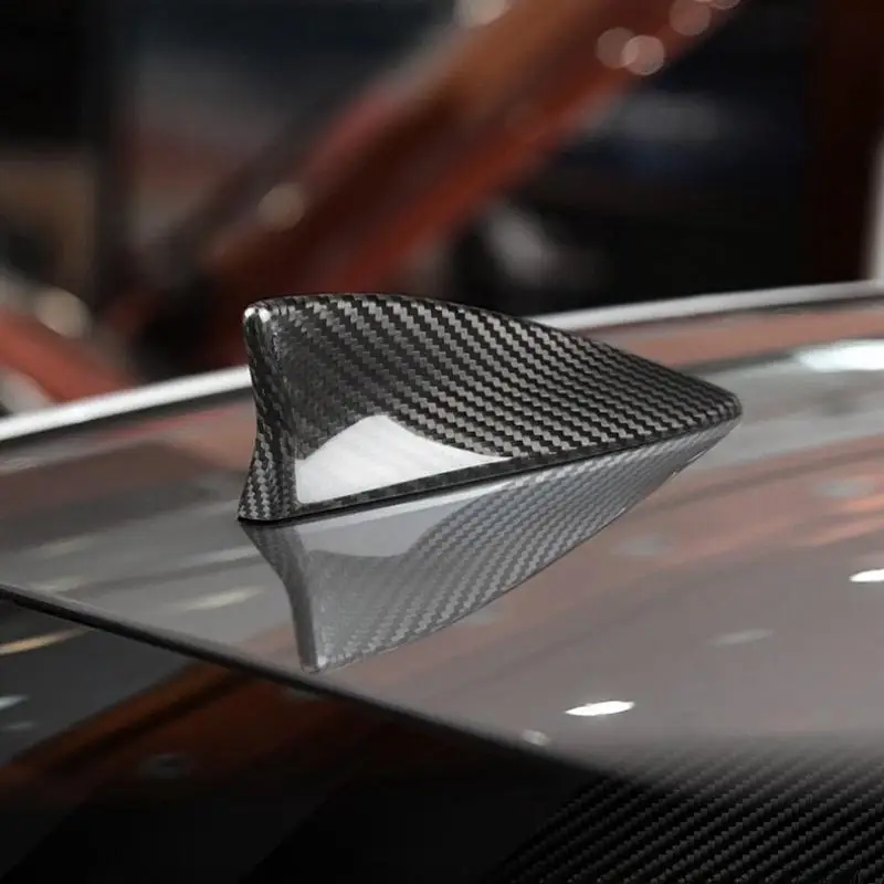 Car Shark Fin Antenna, Waterproof No Drilling Carbon Fiber Car Shark Fin Antenna, Roof Aerial Radio FM/AM Decorate Aerial Stronger Signal