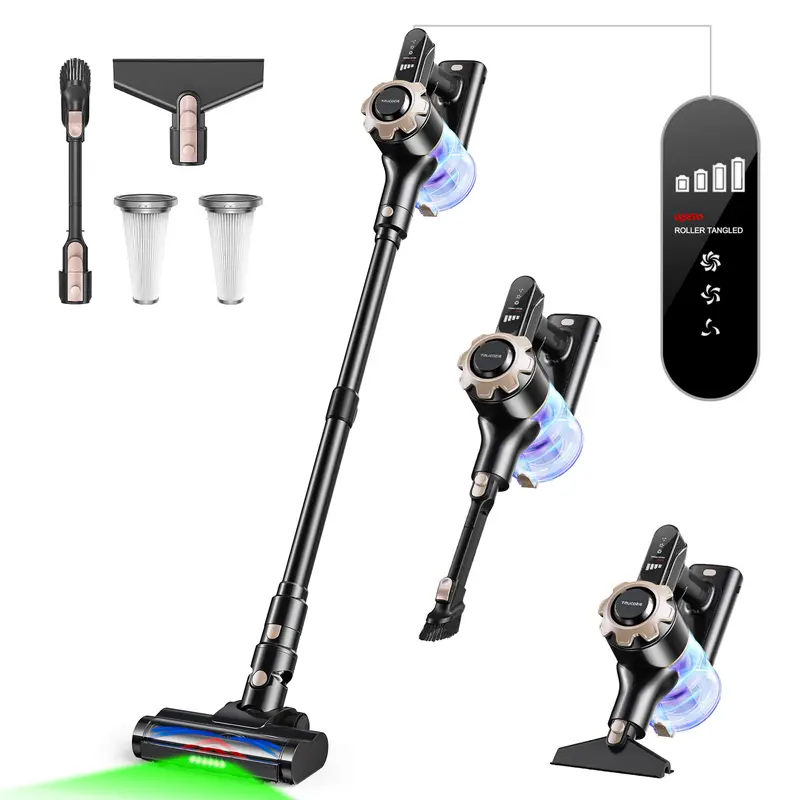 【2026 Newly Upgraded】Trucozie T350 Rechargeable Cordless Vacuums, 8-in-1 Lightweight Upright Floor Cleaning Vacuums with 2 Bonus HEPA Filters, 2-in-1 Brush, Hands-Free Design, 45-Min Runtime, 33 kPa Suction, Housewarming Gift for Hardwood Floors, Pet Hair