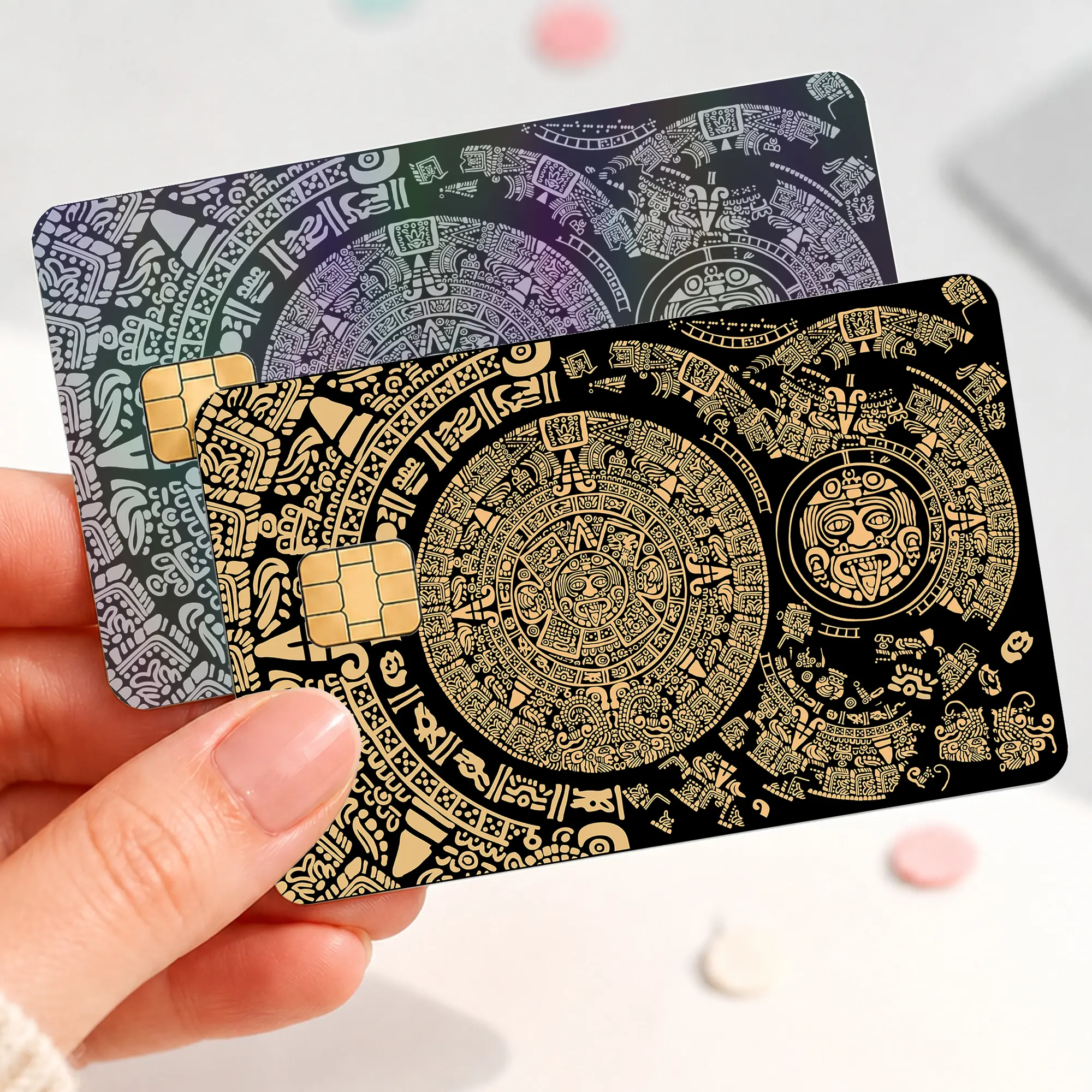 Ancient Calendar Credit Card Skin Sticker, Black Mesoamerican Symbol Debit Card Cover, Mystic Tribal Bank Card Decal, Luxury Geometric Wallet Wrap Gift