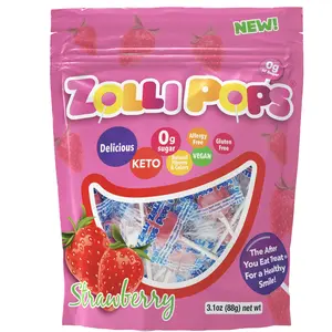 Zollipops Strawberry 3.1oz Pouch Delicious, Zero Sugar, KETO, Gluten Free, Vegan, Allergy Friendly, No Artificial Dyes, Kosher Candy Snack Sweet