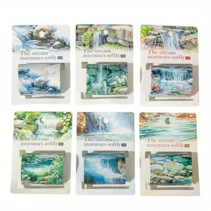 6 styles of 12m landscaping tape, stream theme, PET waterproof material, retro style, DIY planner decorations, collage and scrapbook material tape