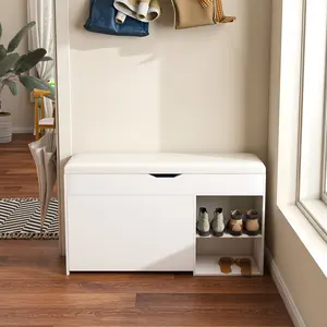 11.81" Shoe Storage Bench with 3 Flip Drawers & Padded Seat Cushion, Shoe Cabinet with Lift Top Storage Box, Shoe Bench Shoe Organizer for Entryway, Hallway, Living Room, White