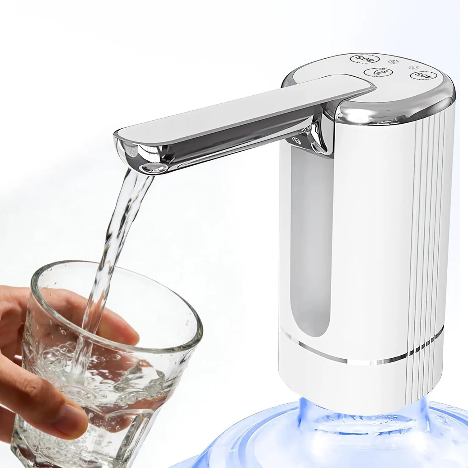 Water Dispenser Pump for 5 Gallon Bottles, USB Type-C Rechargeable, 1200mah Battery, Foldable Spout, One-Touch Control, Multifunction, Water Dispenser Faucet