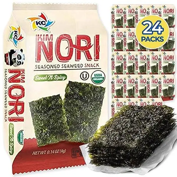 Kimnori Organic Roasted Seaweed Snacks – Sweet ’N Spicy (24-Pack) – California Crafted, Keto-Friendly Low Calorie Superfood – USDA Organic, Non-GMO & Gluten-Free – Perfect Spicy Healthy Snack