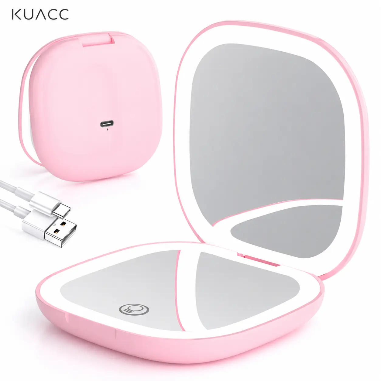 Rechargeable Portable Foldable Makeup Mirror, 1 Count Glam Travel Makeup Mirror with LED Light, Compact Cosmetic Mirror for Women, Pocket Size Makeup Tools, Travel Hand Mirror