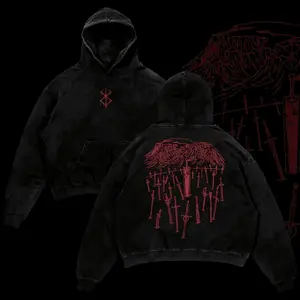 Hill Of Swords Berserk Retro Vintage Unisex Oversize Anime Manga Acid Ed Heavyweight Cotton Hoodie Anime Merch Unise Rel_964 Hoodied Comfy Cotton Hoodies