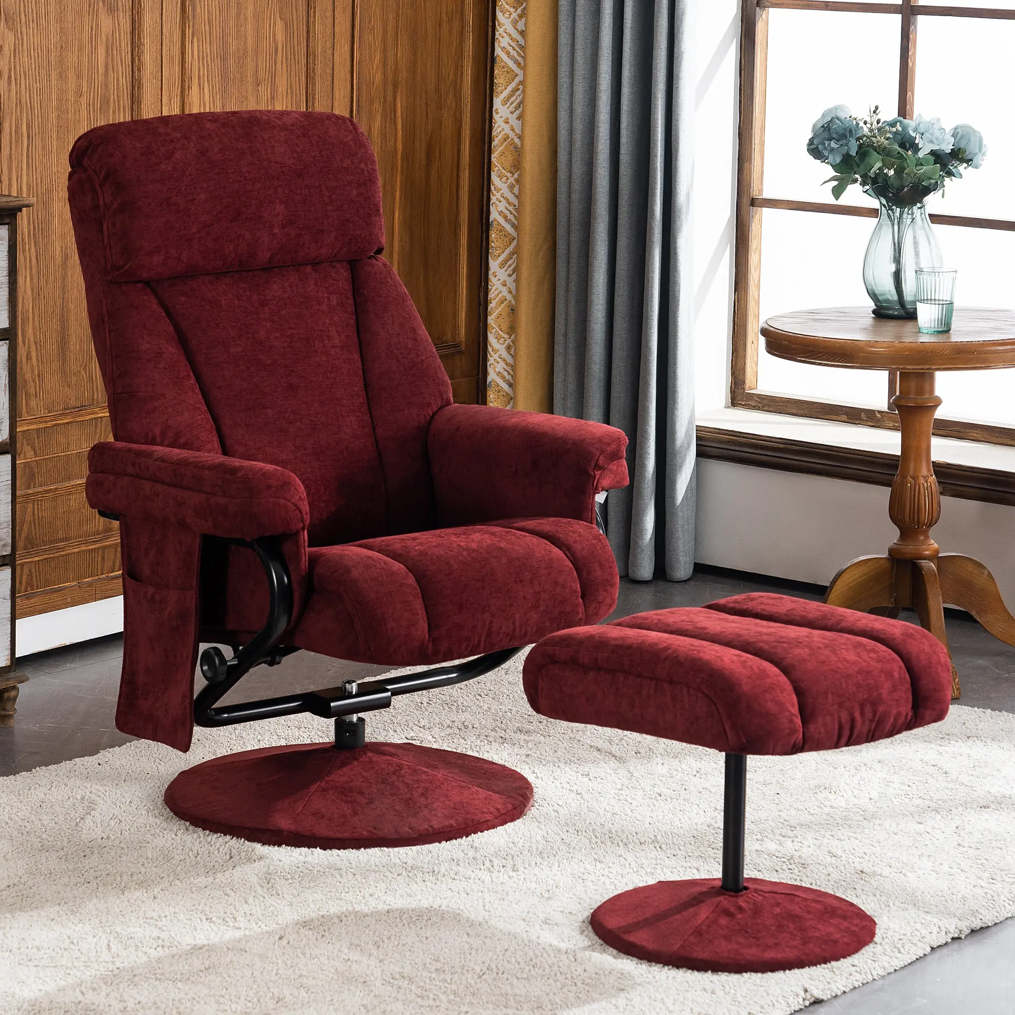 Swivel Recliner with Ottoman, with Massage, Fabric 4828