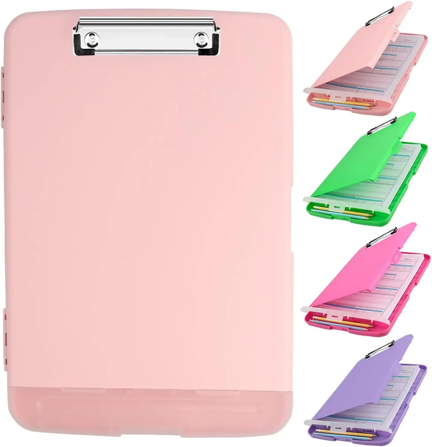 Pink 8.5x11 clipboard with storage, large capacity clipboard, thin clipboard clip, pen holder, clipboard folder side opening, suitable for work, offic