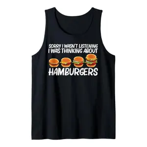 Women's Casual Polyester Tank Top, Pure Fabric, Sleeveless Round-Neck, Hamburger Printed, Fits Daily Wear
