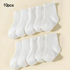 10-30-Piece Pack of Neutral White Plain Baby & Child Socks 6-Pair Set Soft Cotton