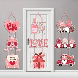 9pcs Cute Welcome Love Door Decorations, Valentine's Day Hanging Signs, Heart Dwarf Wall Hangings for Party Home Indoor Outdoor Decoration
