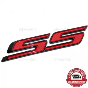 Chevy Camaro SS Rear Trunk Lid Nameplate Logo Fender Emblem Badge Black Red