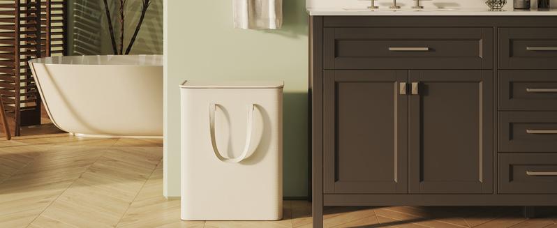 Lifewit 50L Slim Laundry Hamper Basket with Lid, Narrow Collapsible Clothes Storage, Easy Transport with Long Handles, Compact Design for Space Saving