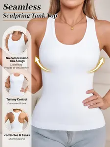 Seamless Racerback Shapewear Tank Top for Women Tummy Control Waist Sculpt Ribbed Stretchy Breathable Slimming Cami for Daily Layering & Outdoor Wear
