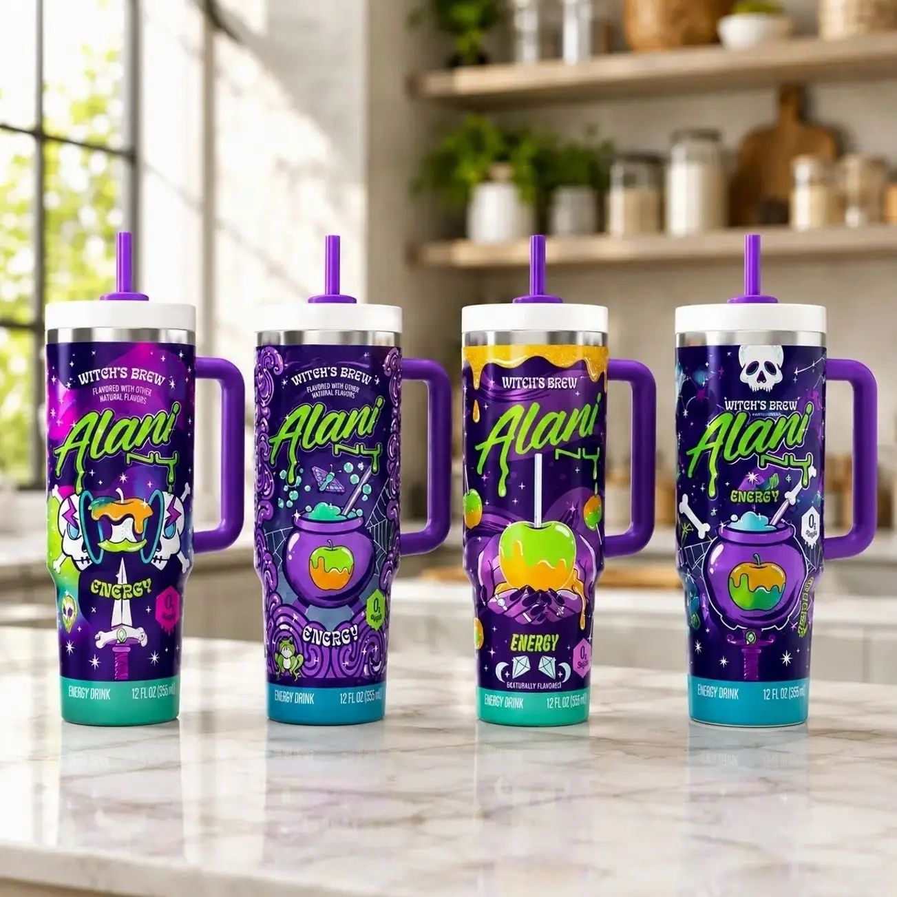 Alani Nu Witches Brew Collections Energy Drink Travel Mug, 40oz 30oz 20oz Tumbler With Handle & Straw, Vacuum Insulated Stainless Steel Cup, Gift For Gift for Energy Drink Fans