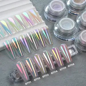 YOKEFELLOW GleamTap Cushion Aurora Chrome Nail Powder GTKIT-01 Magic Mirror Flash Powder Nail Chrome Powder Super Shine Aurora Metallic Chrome Powder Nail Art Glitter Decoration for Home DIY Salon Manicure