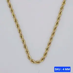 Rope Chain 24 & 18 Inches  Laminated Gold 4 mm wide Durable Design  Chain Only.            SKU : 4 MM